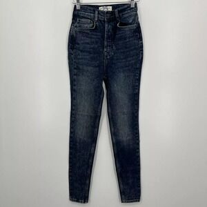 Free People Jeans Women's Size 25 Blue High Medium Acid Wash Skinny Stretch Logo